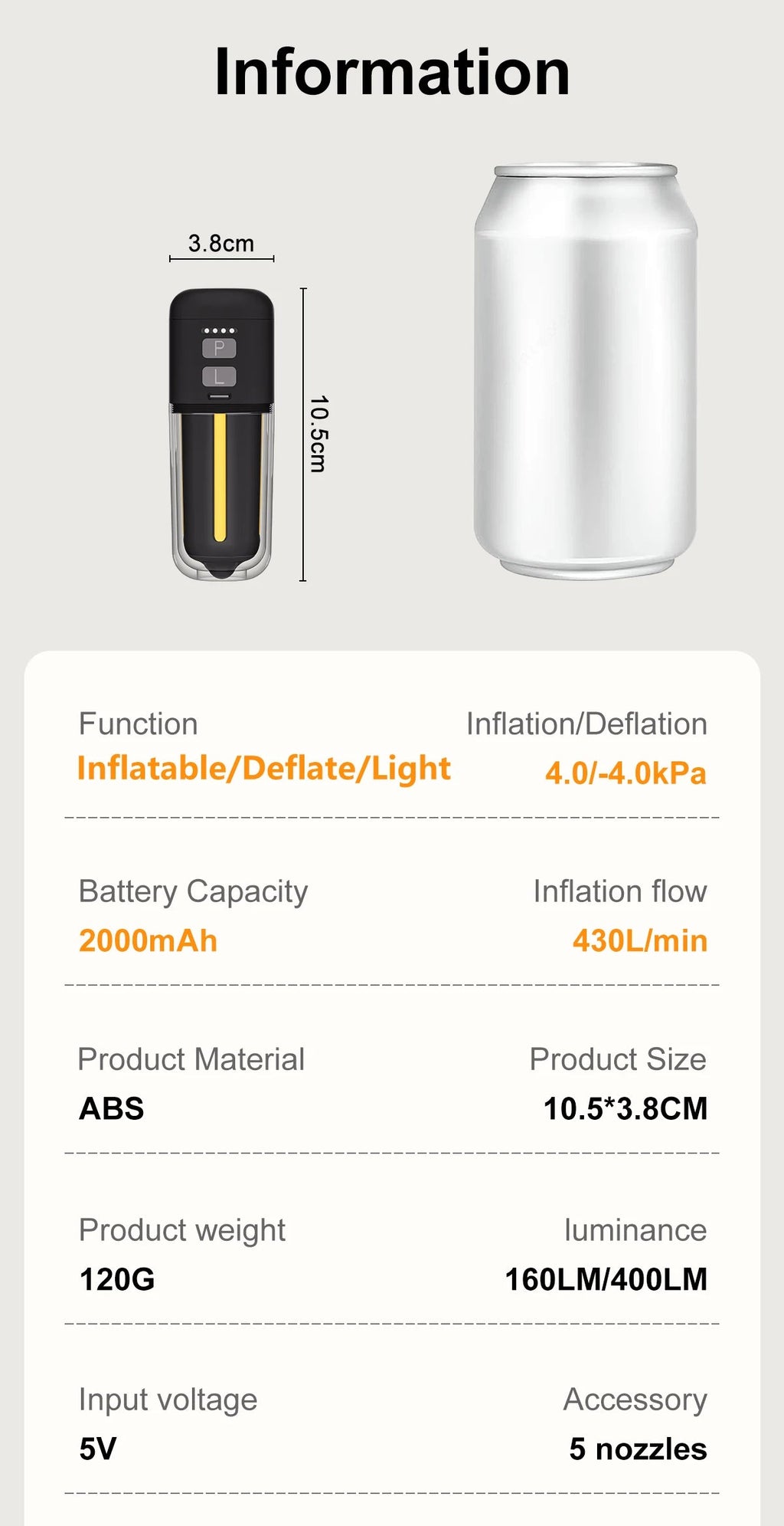 AirGo™ Portable Air Pump & Travel Light