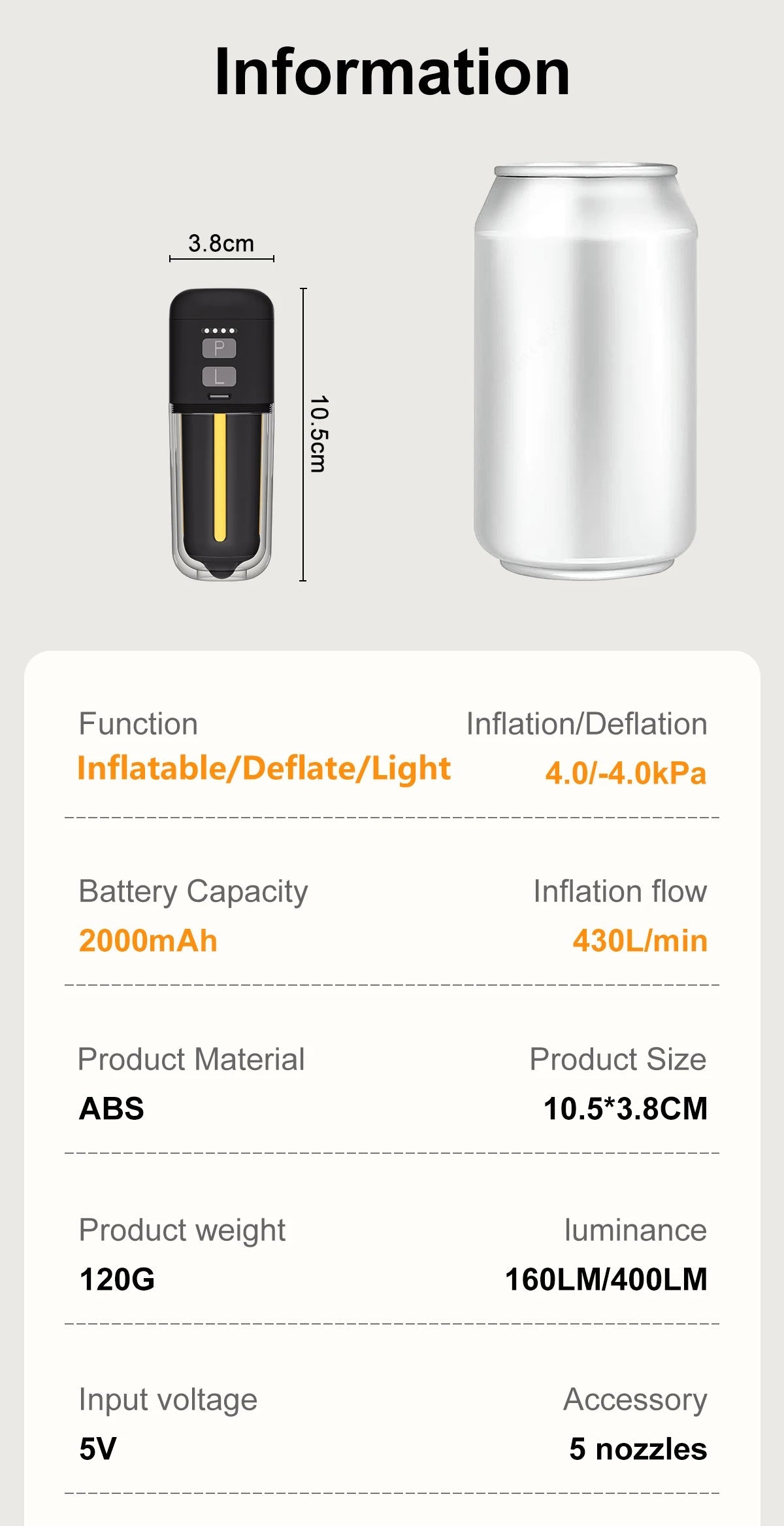 AirGo™ Portable Air Pump & Travel Light