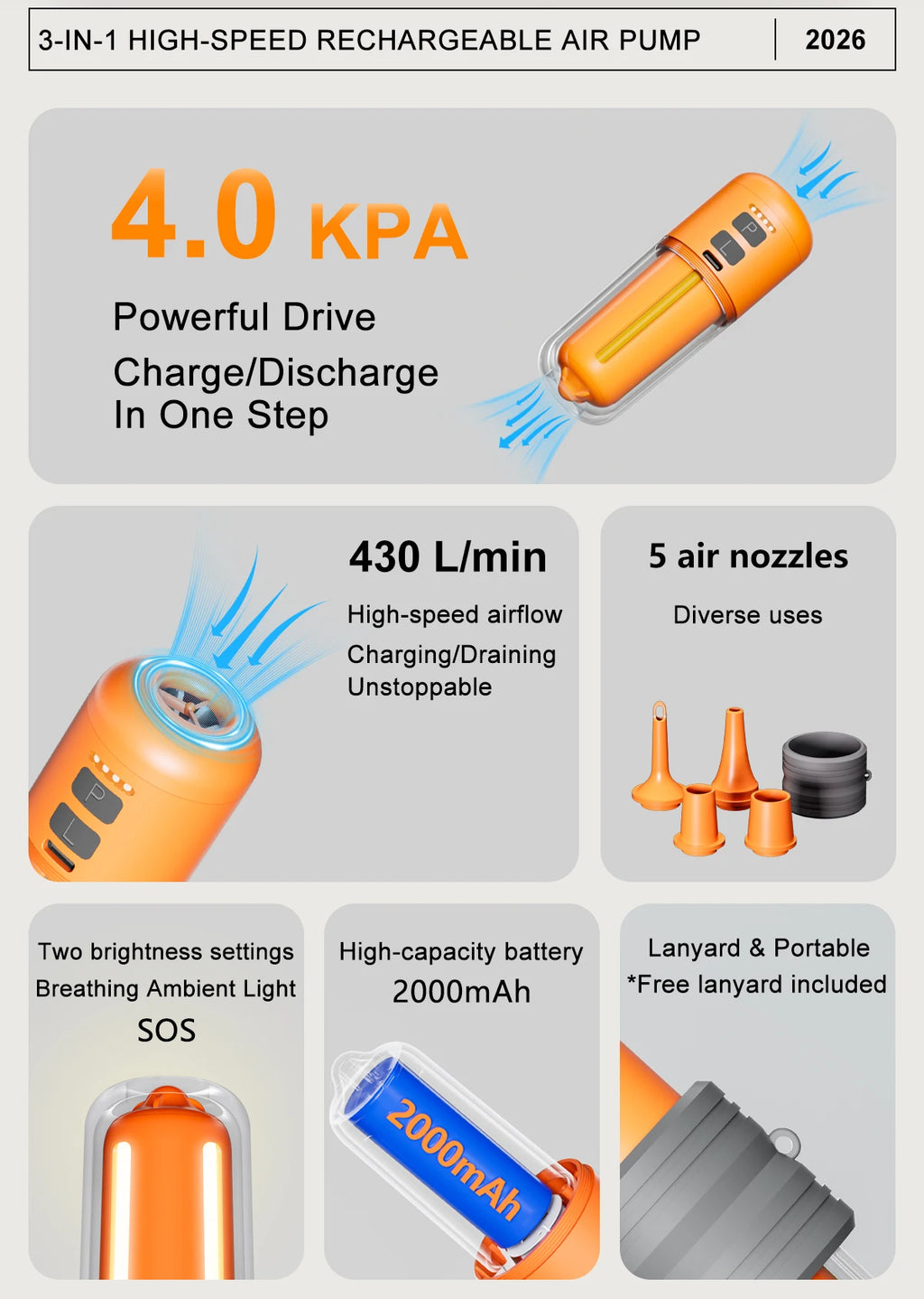 AirGo™ Portable Air Pump & Travel Light