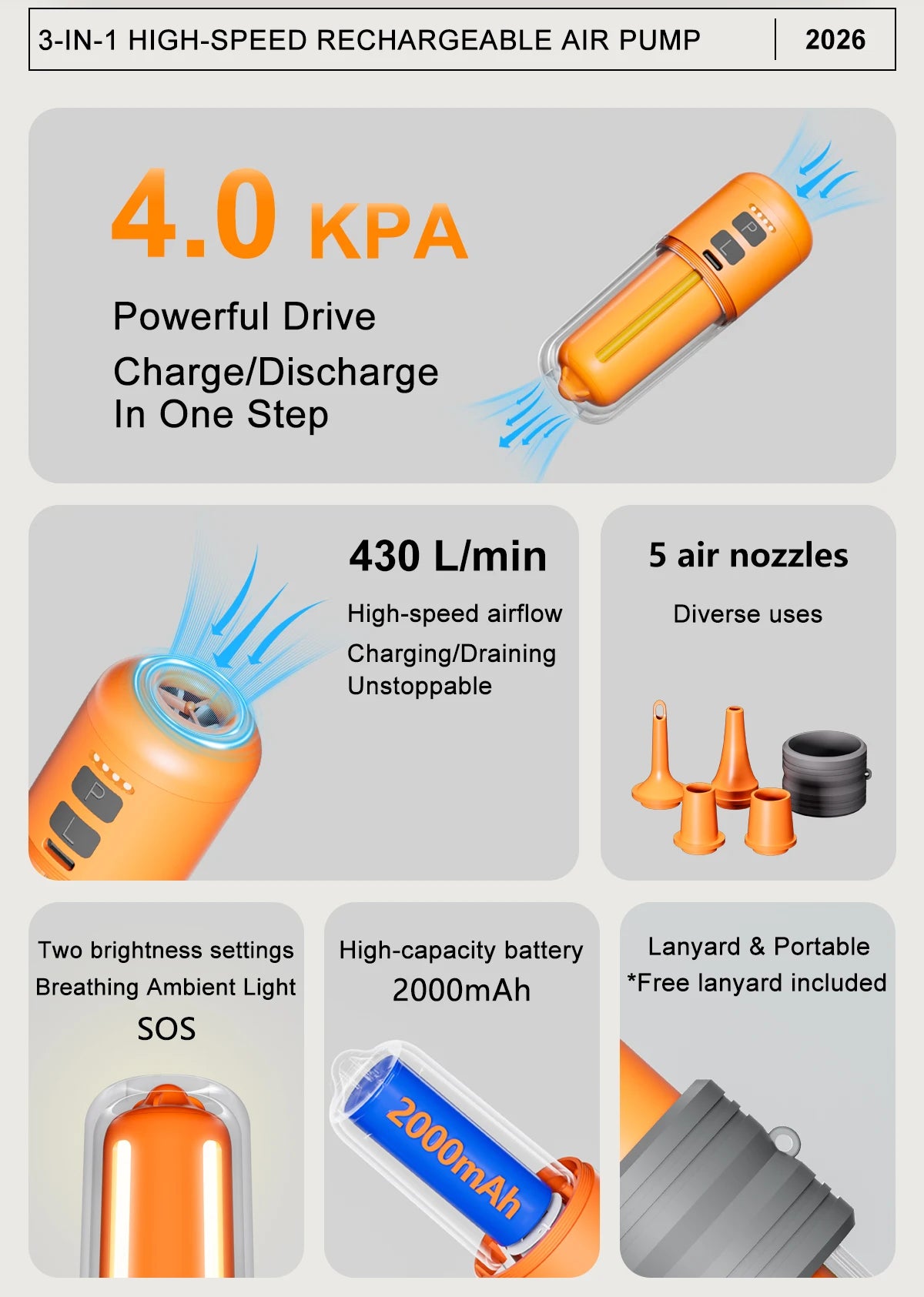AirGo™ Portable Air Pump & Travel Light